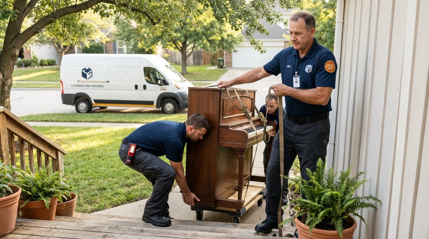 Licensed piano movers securing grand piano in Shamokin, PA